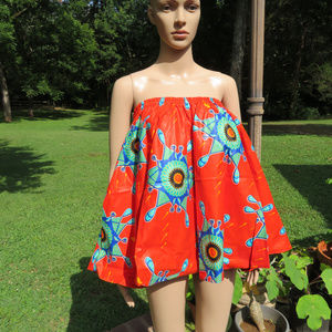 Orange Ankara Crop Top Skirt 2X